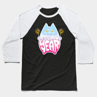 Happy New Year Cat Celebration #4 Pastel Blue Pink Baseball T-Shirt